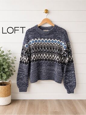 💙🖤 LOFT Fair Isle Knit Sweater | Blue & White Nordic Pullover | Medium